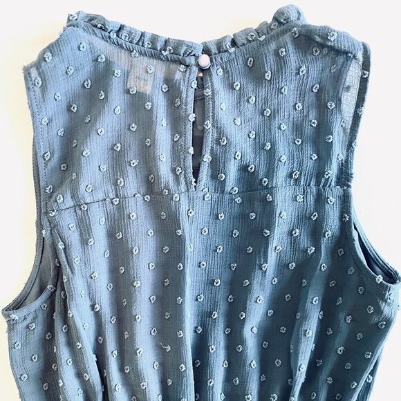 Monteau blue dotted Swiss sleeveless dress Womens Medium ruffle feminine - Picture 7 of 10
